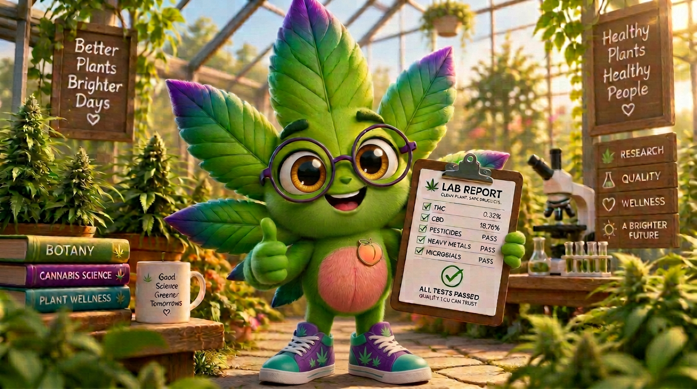 Terpy, the askterpy mascot, holding a passed lab report